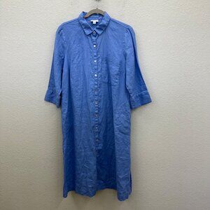 J Jill Love Linen Blue Mother of Pearl Button Front Dress Womens Medium Petite